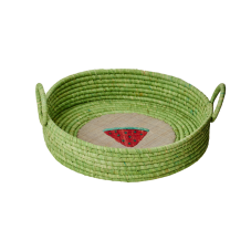 Round Raffia Bread Basket Embroidered Fruit Rice DK